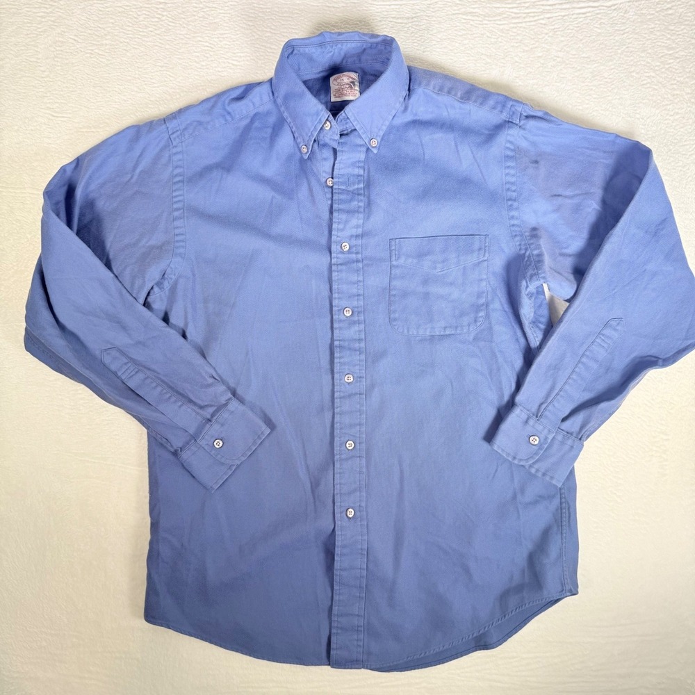 Brooks Brothers Mens Blue Button Down Long Sleeve Cotton Dress Shirt Size 15 4